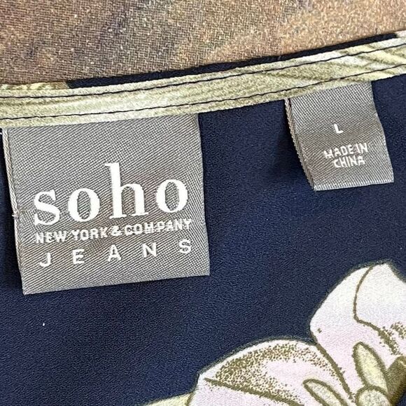 New York & Company Floral Blouse - Navy and White - Picture 9 of 9